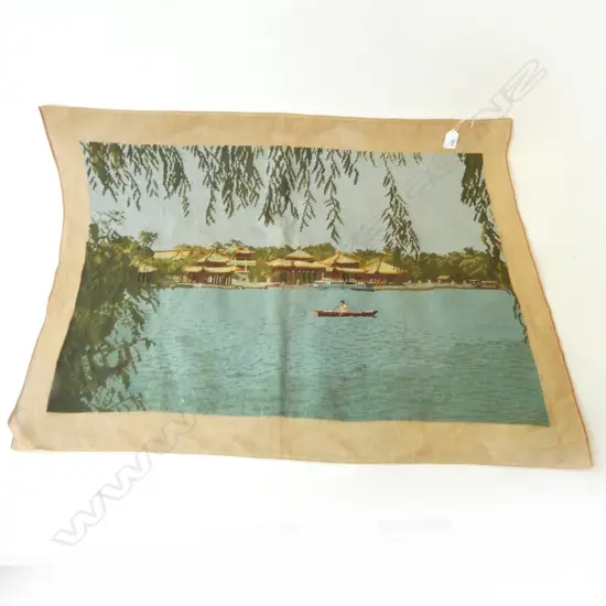JAPANESE TAPESTRY RIVER SIDE PAGODA BUILDINGS 540 X 790mm