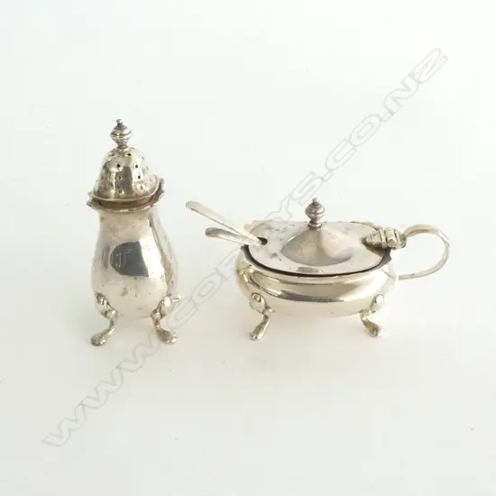 2PC S/S CONDEMENT SET & 2 SPOONS SILVER WIEGHT 87G