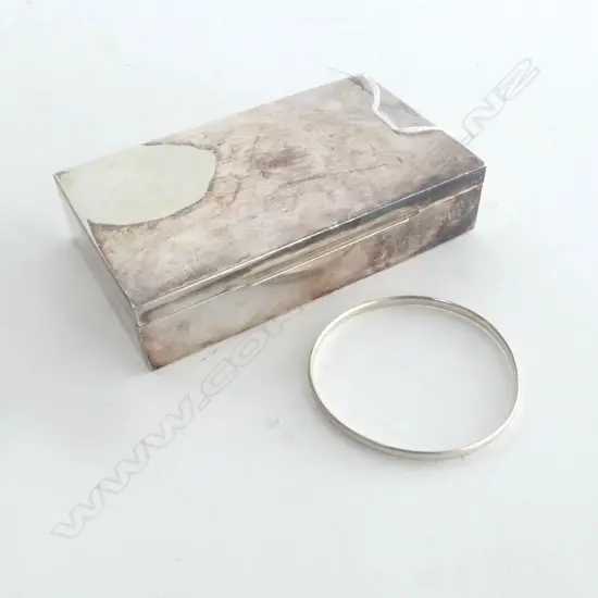 EARLY/MID 20thC 800 SILVER HINGED LIDDED BOX L.140mm + STERLING BANGLE