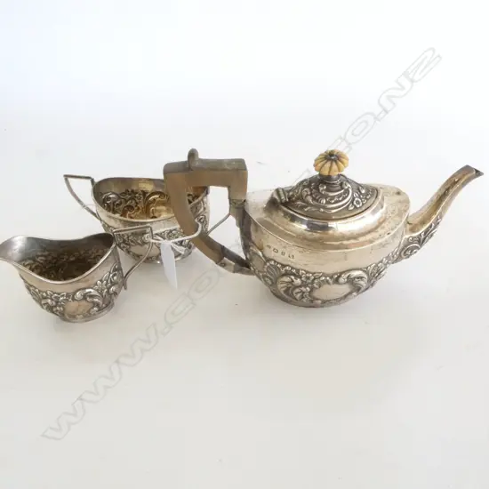 S/S Birmingham 1898 3 pce TEASET: INCLUDES: TEAPOT + SUGAR + CREAM JUG 458gms