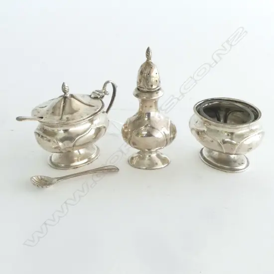 3PC S/S CONDEMENT SET & 2 SPOONS SILVER WIEGHT 149G