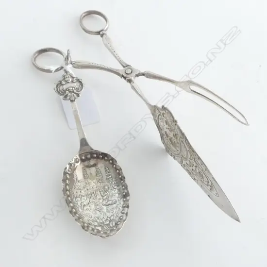 835 CONT SILVER ASPARAGUS SERVERS & JAM SPOON 88G