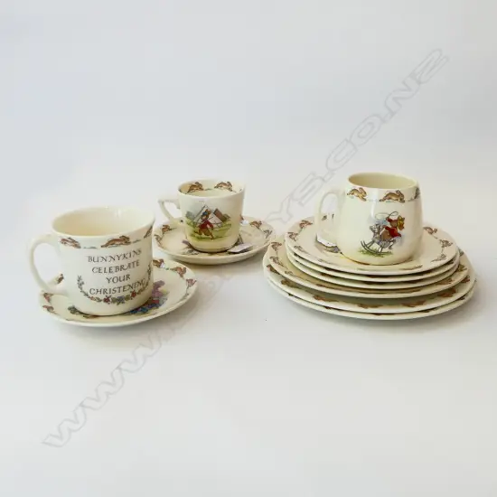 11 ROYAL DOULTON BUNNYKINS PIECES: 6 PLATES + 2 SAUCERS + 3 CUPS/MUGS