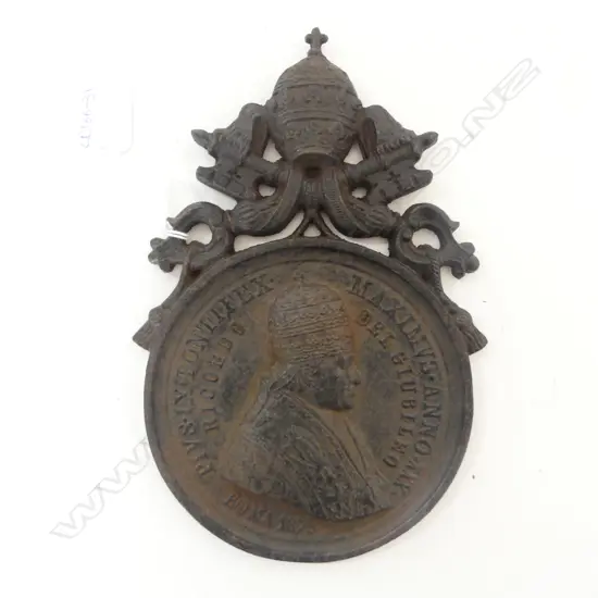 PIOUS IX PAPAL BRONZE WALL MOUNT H.230mm