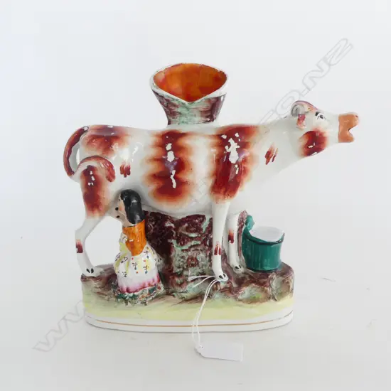 STAFFORDSHIRE FLAT BACK SPILL VASE H.225mm; MILKING COW