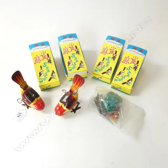 7 WIND UP CLOCKWORK TOYS; 6 BIRDS + FROG AF