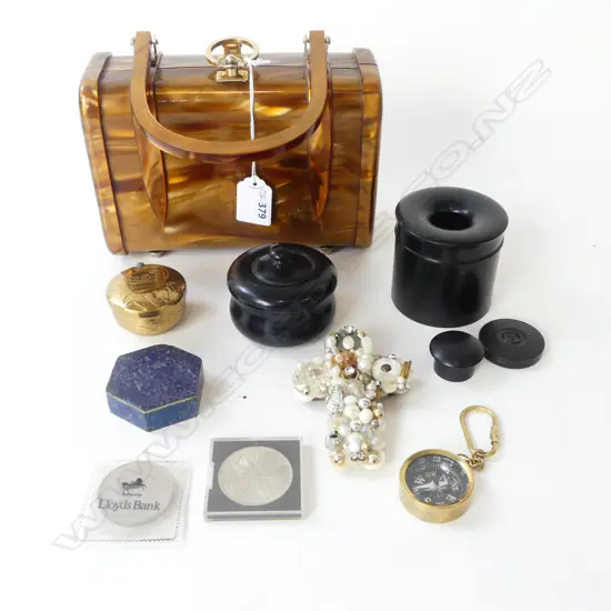 LUCITE HAND BAG W.190mm, 6 CONTAINERS; 4 EBONY ETC