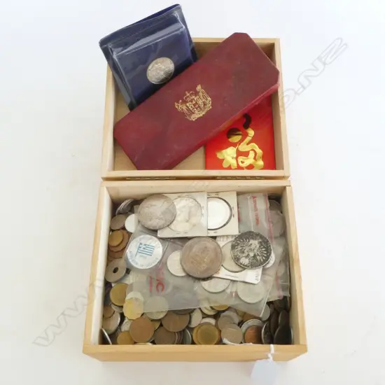 BOX OF ASST. WORLD COINS mainly loose some in packets