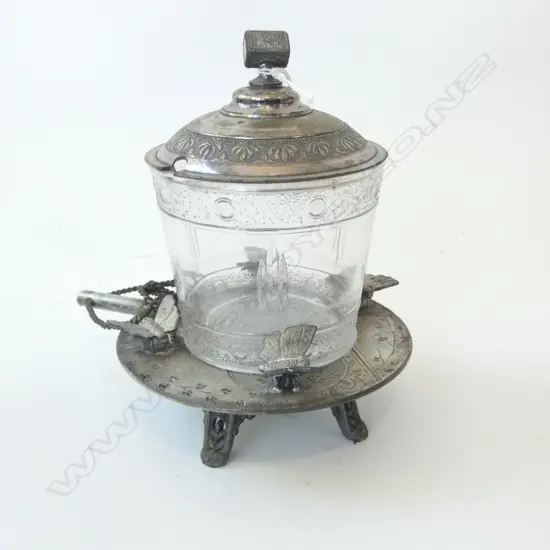 c1900 AMERICAN S/PLATE & GLASS PRESERVE POT butterflies to the rim H.180mm