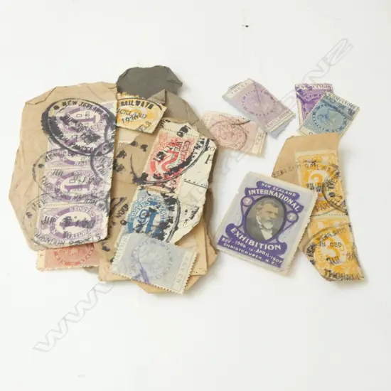 SELECTION OLD NZ STAMPS & LABELS. 'Railway Charges' + ChCh Exhib. + postal fiscals 