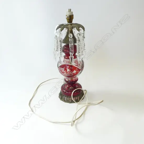 BOHEMIAN RED GLASS LUSTER TABLE LAMP H400MM