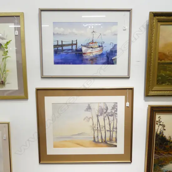 J. W. POWELL, RANGITOTO FROM LONG BAY, WC 410x575mm + BOAT WC ANNE SMERDON 350x540mm