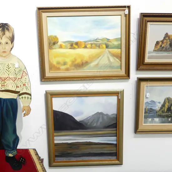 J. W. POWELL 'CADRONA VALLEY' OIL ON BOARD + M. J. ROWLAND 'WAIMAKARIRI FALLS' OIL ON BOARD '76 590x560mm