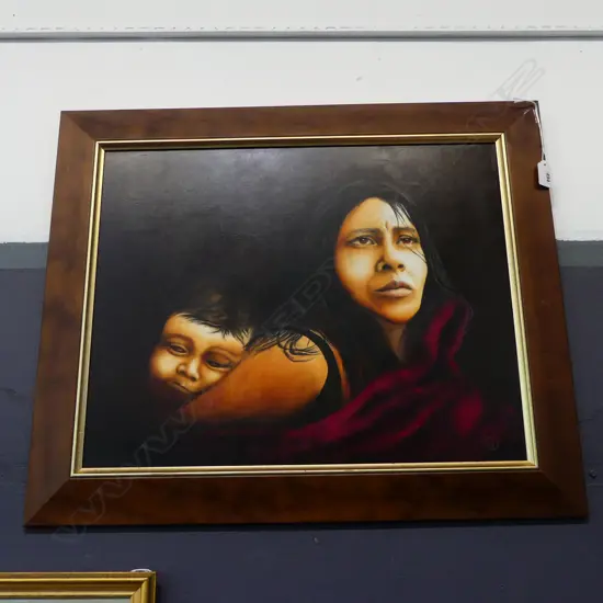 DAVID McARTHUR, MAORI MOTHER & CHILD, ACRYLIC ON BOARD, 395x495mm