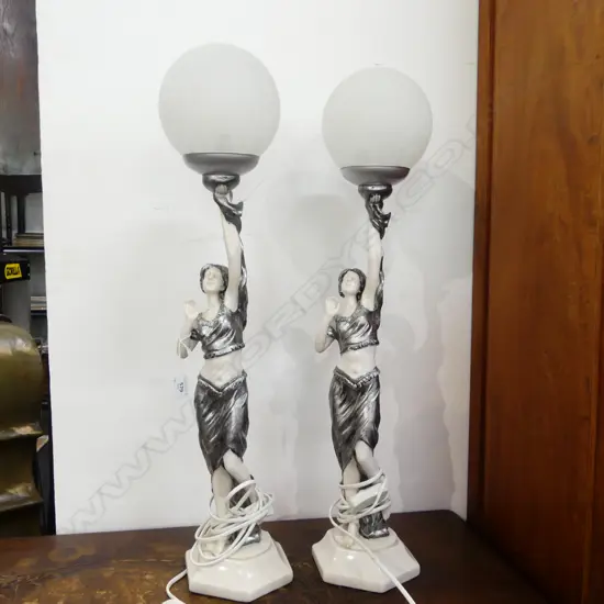 2 RESIN FIGURINE LAMPS H.700mm