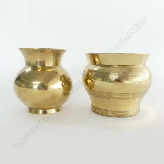 2 19th CENT. BRASS VASES H's. 110 & 120mm