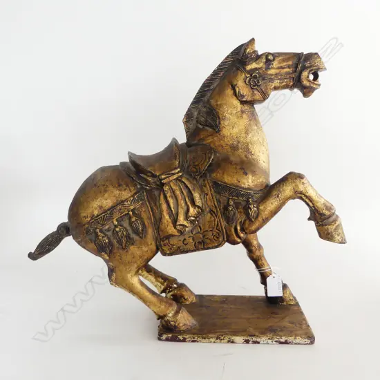 GILDED CARVED WOODEN TANG STYLE HORSE H.430mm