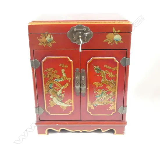 CHINESE LACQUER DRAGON & PHOENIX JEWELLERY BOX 265x190x335mm