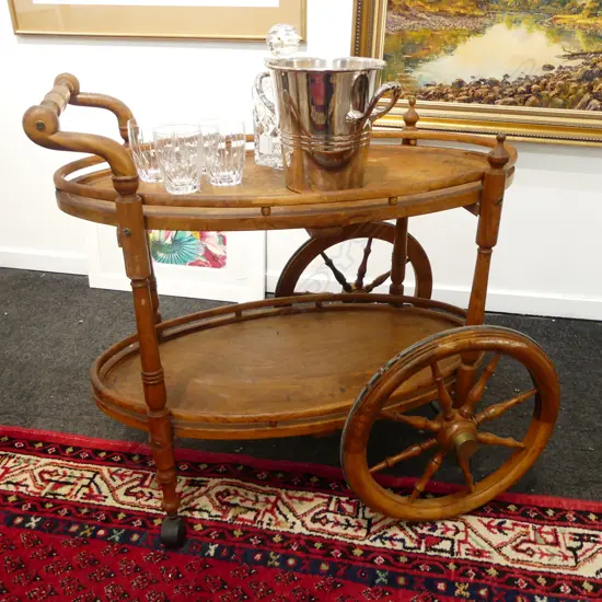 INLAID WOODEN OVAL TROLLEY 800x600x760mm