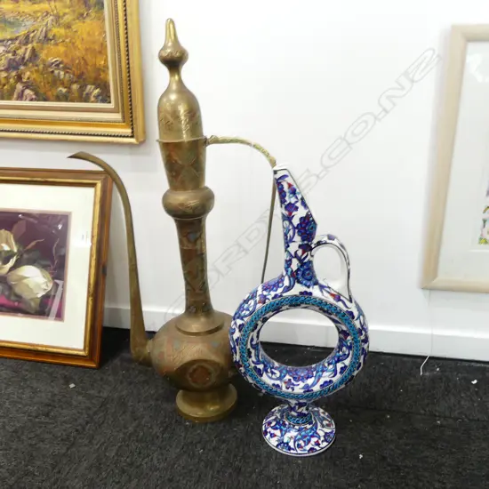 INDIAN BRASS KETTLE H.750mm & TURKISH EWER