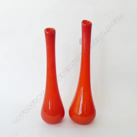 2 FLAME ORANGE ART GLASS VASES H.540mm