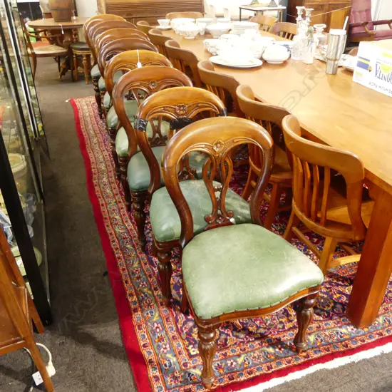 8 VICTORIAN STYLE DINING CHAIRS, GREEN LEATHER SEAT 1 AF