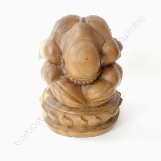 CARVED WOODEN CROUCHING FIGURE / WEEPING BUDDHA H230mm