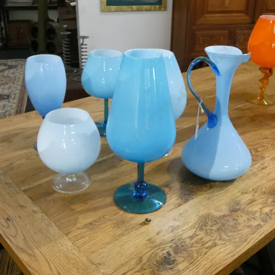 6 PCES BLUE MURANO GLASS H.320mm