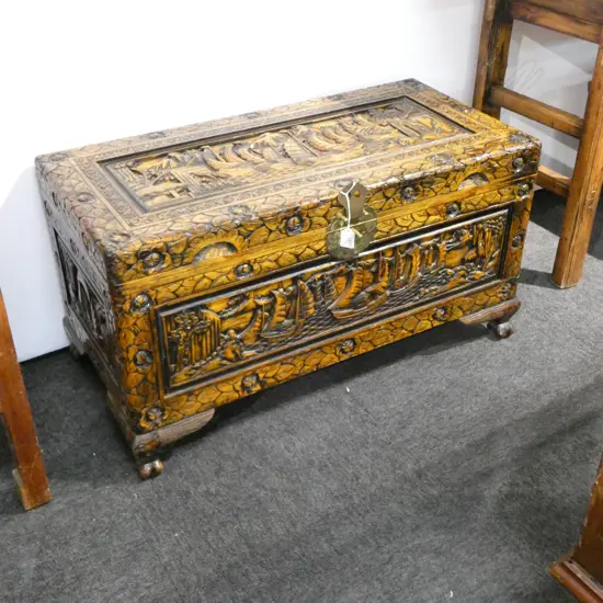 CARVED CAMPHOR CHEST W.880mm