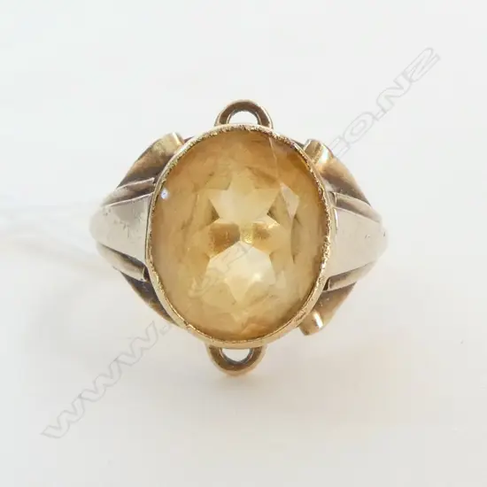 vintage 9ct YELLOW GOLD & LGE CITRINE DRESS RING 4.33gms SIZE M