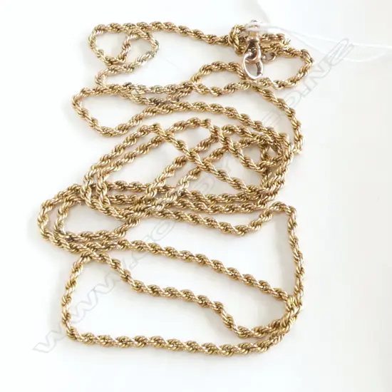 9ct GOLD MUFF CHAIN L.1360mm 23.8gms small repair required
