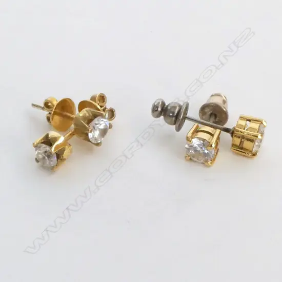 2 PR GOLD PLATED &  CZ EARRINGS