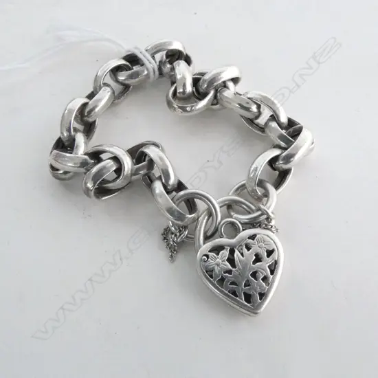 LARGE SILVER BELCHER LINK BRACELET pierced padlock clasp 