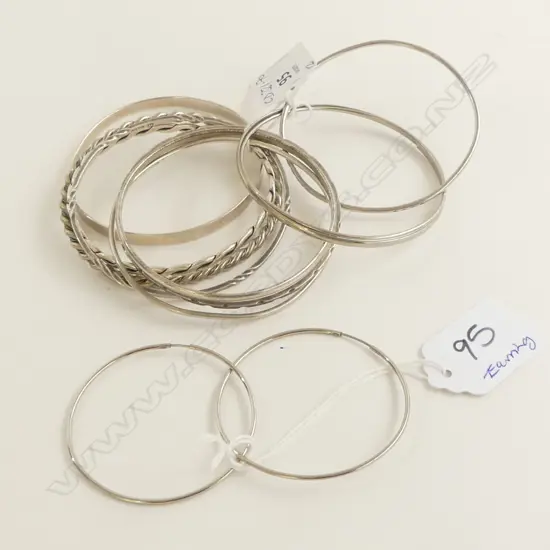 10x SILVER BANGLES 80gms WITH PR OF LARGE HOOP EARINGS