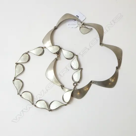 2 SCANDANAVIAN NECKLACES: SILVER & ENAMEL NORWAY + PEWTER JORGEN JENSEN DENMARK  No 129 with HALF ENAMEL EARRING