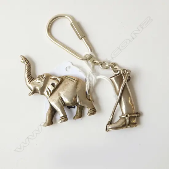 SILVER HALLMARKED RIDING BOOT KEY RING + EGYPTIAN SILVER ELEPHANT 55gms total includes clip not silver