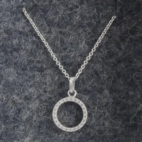 SILVER & DIAMOND PENDANT (Dia.10mm) w SILVER CHAIN, L440mm
