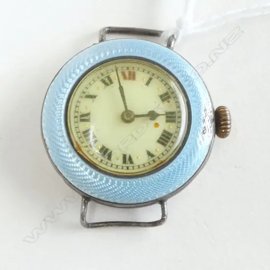 ART DECO SWISS SILVER & ENAMEL WRISTWATCH not running small chip to pale blue enamel