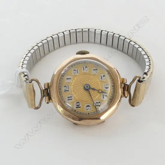 c1929 9ct BUREN LADIES WRISTWATCH RUNNING PLATED STRAP. 
