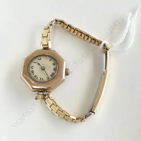 9ct GOLD ROLEX LADIES WRISTWATCH octagonal case running case & movement signed plated strap