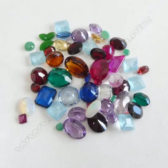 BAG OF COLOURED GEM STONES 89cts opals + jade + citrines etc