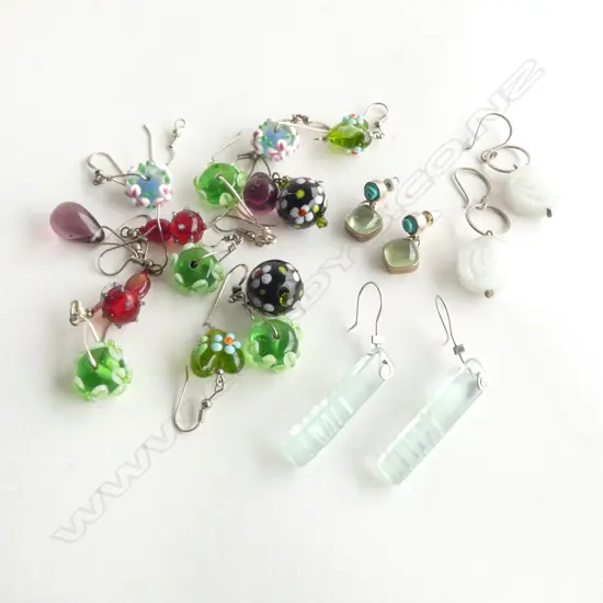 10 PRS ART GLASS EARRINGS; MURANO ETC
