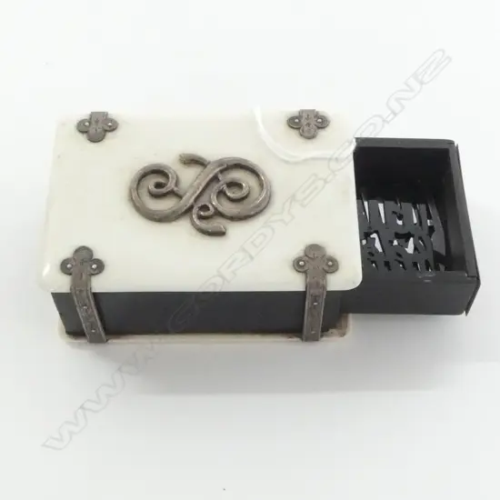 late 19thC SILVER EBONY & IVORY VESTA  BOX sliding drawer L.76mm