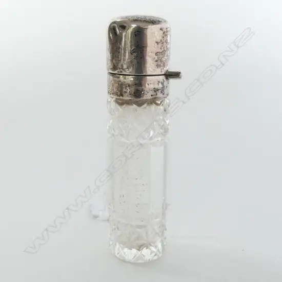 EDWARDIAN SILVER TOPPED CUT CRYSTAL SCENT BOTTLE Birmingham 1906 H.84mm 