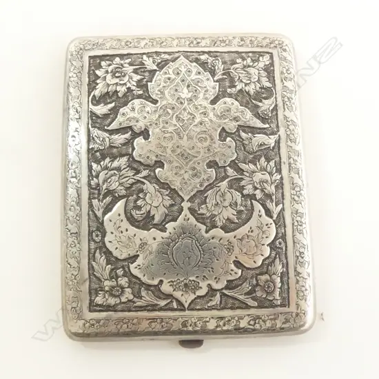 HEAVY DAMASCUS SILVER ENGRAVED CIGARETTE CASE 156gms