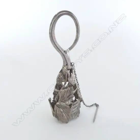 VICTORIAN SILVER EMBOSSED FLOWER POSY HOLDER strawberry decoration minor faults L.125mm 