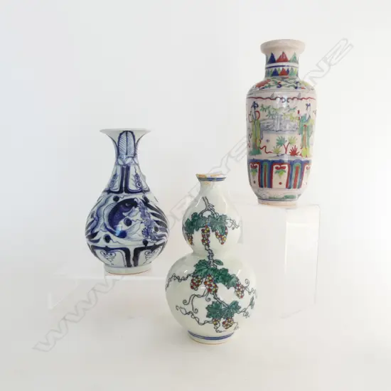 3 CHINESE VASES; AF, LARGEST H.210mm