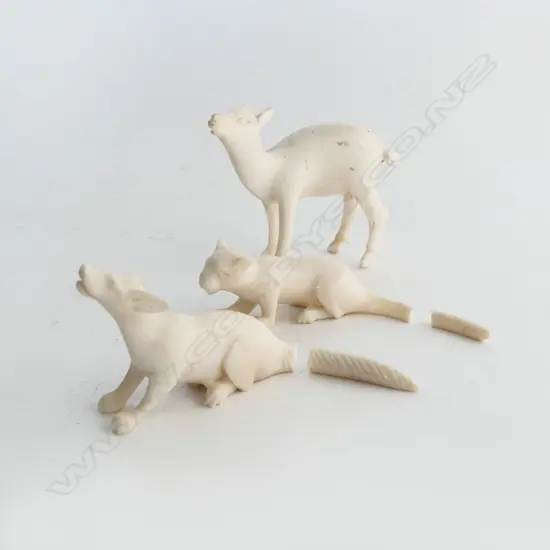 3 SMALL CARVED IVORY ANIMALS with faults