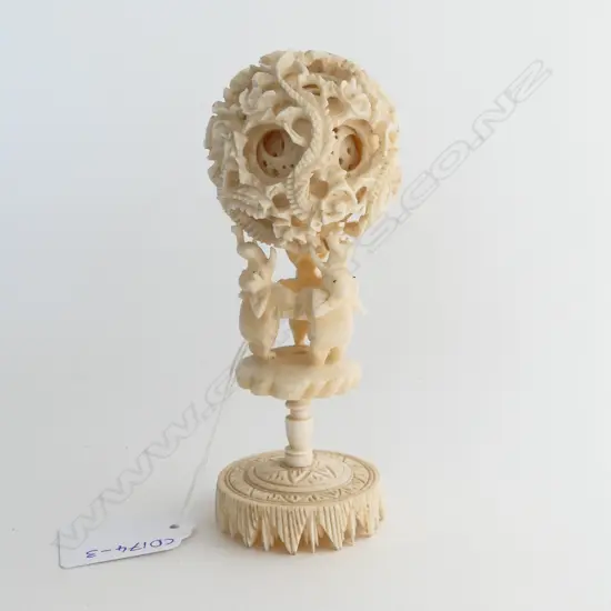 IVORY PUZZLE BALL ON STAND H.120mm