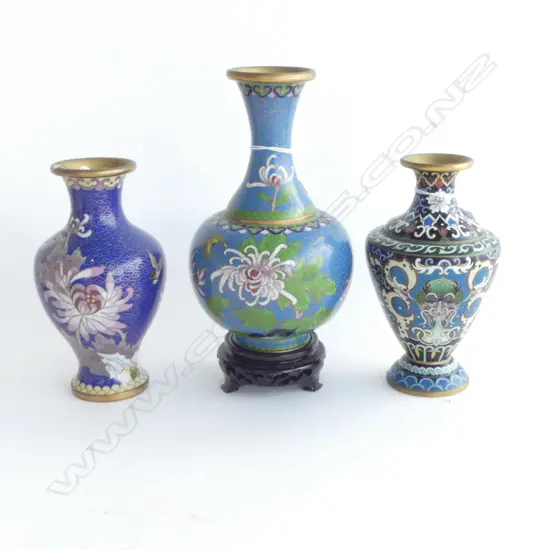 THREE CLOISONNE VASES H.180mm and H.160mm (2)